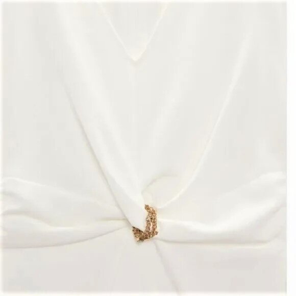 (60% OFF) NWT Zara Jumpsuit Gold Jewel Trim Oyster 3/4 Sleeve Small - Picture 2 of 9